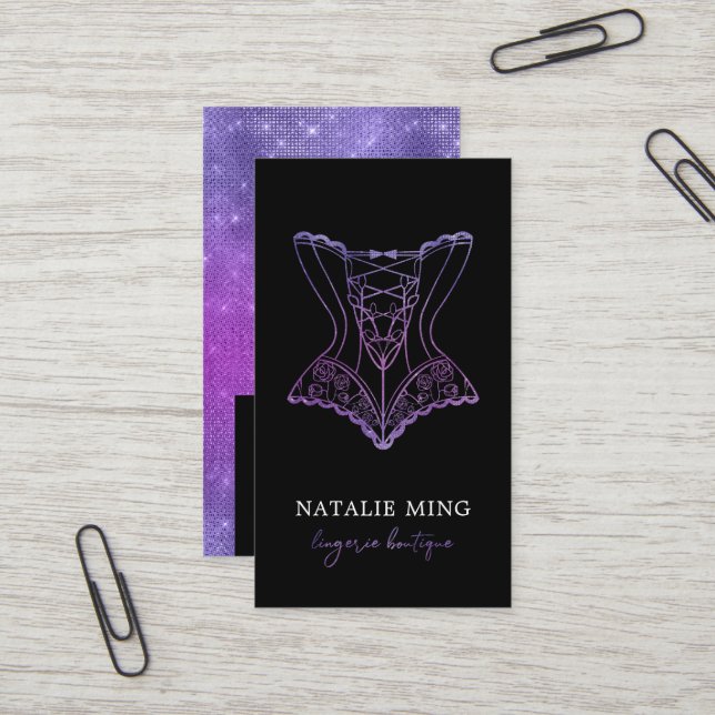 Business Lace Lingerie Boutique Logo Purple Business Card (Front/Back In Situ)