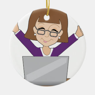 Business Lady Laptop Ceramic Ornament