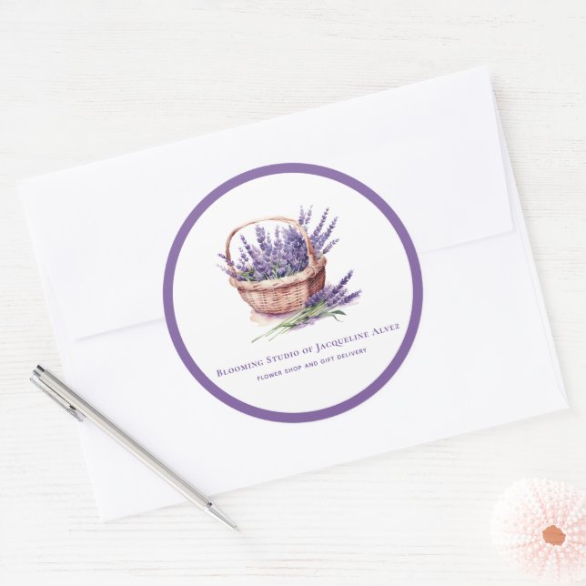 Business Lavender illustration Flower Shop Classic Round Sticker (Envelope)