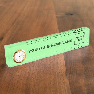 Business Light Green Acrylic With Clock Nameplate