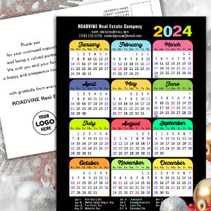 Business Logo 2024 Calendar Modern Black Colourful Holiday Postcard
