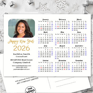 Business Logo 2026 Calendar Modern Gold Glitter Holiday Postcard