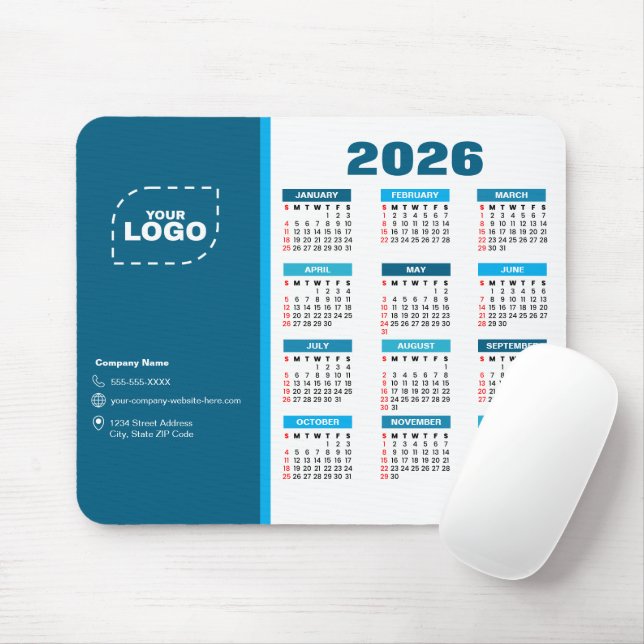 Business Logo 2026 Calendar Template Mousepad (With Mouse)
