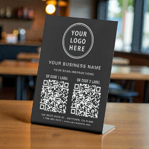 Business Logo 2 QR Codes Black Pedestal Sign