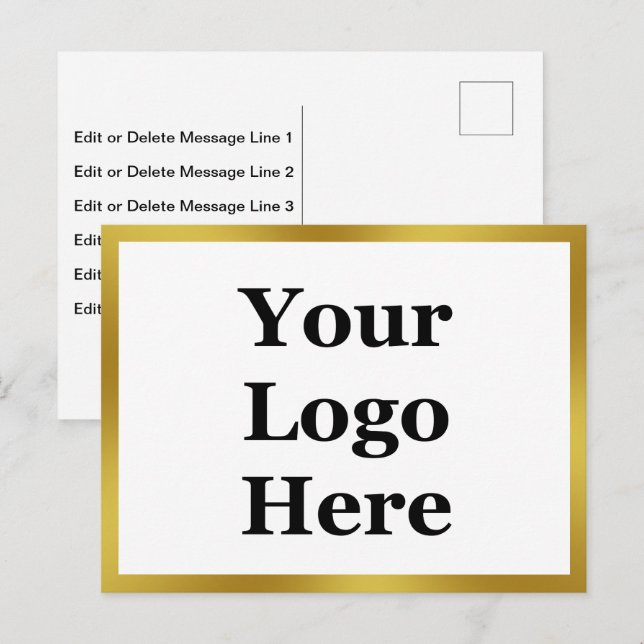Business Logo 2-Sided Gold and White and Your Text Postcard (Front/Back)