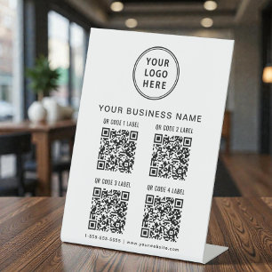 Business Logo 4 QR Codes Pedestal Sign