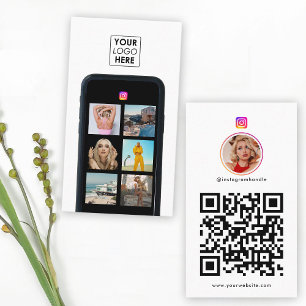 Business Logo 7 Photo Grid Social Media QR Code  Card