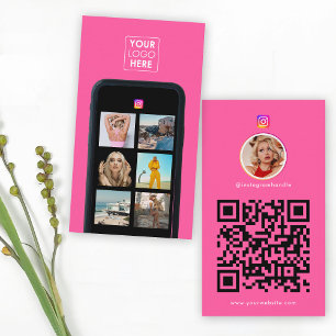 Business Logo 7 Photo Grid Social Media QR Code  Card