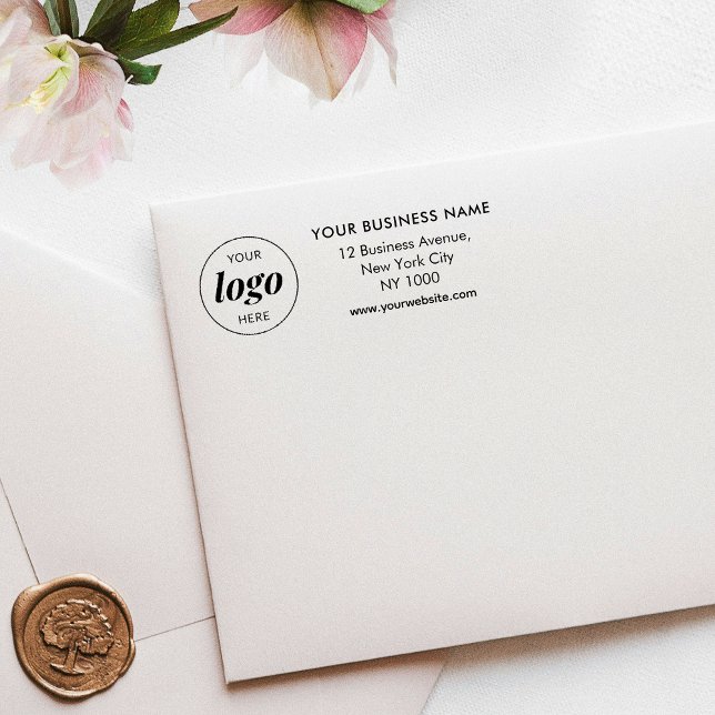Business Logo Address Minimalist Professional Rubber Stamp (Modern company logo address stamp with your custom text)