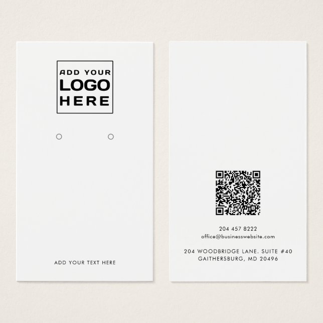 Business Logo and QR Code  Earring Display Card (Front & Back)