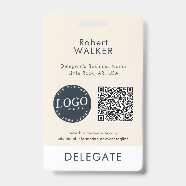 Business Logo and QR Code Event Attendee Custom ID Badge (Front)