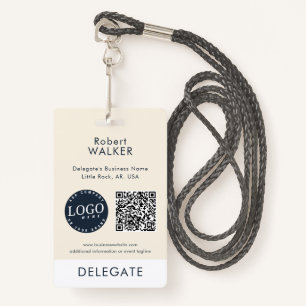 Business Logo and QR Code Event Attendee Custom ID Badge