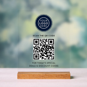 Business Logo and QR Code Minimalist Acrylic Sign