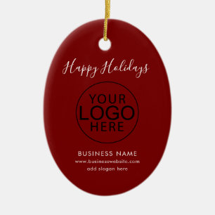 Business Logo and QR Code Script Festive Christmas Ceramic Ornament