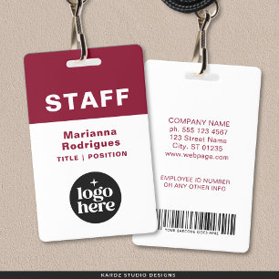 Business Logo Barcode Custom Employee Staff Tag Badge