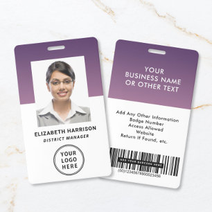 Business Logo Barcode Purple Employee Photo ID Badge