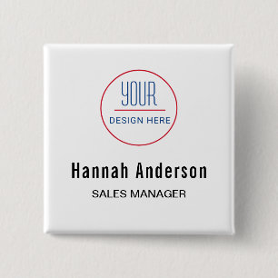 Business Logo Basic Employee Staff Name Badge 2 Inch Square Button