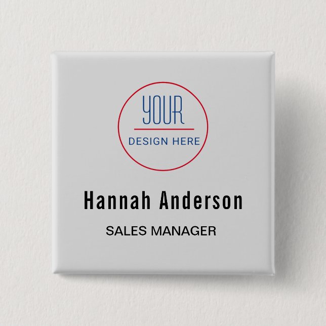 Business Logo Basic Employee Staff Name Badge 2 Inch Square Button (Front)
