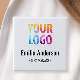 Business Logo Basic Employee Staff Name Badge 2 Inch Square Button