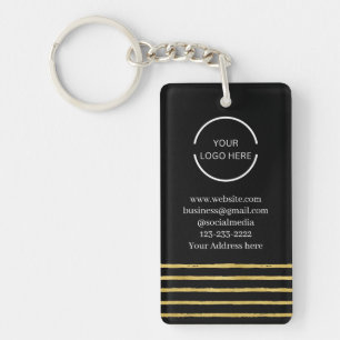 Business Logo Black and Gold Striped  Keychain