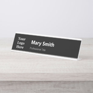 Business Logo Black and White Name Job Title Desk Name Plate