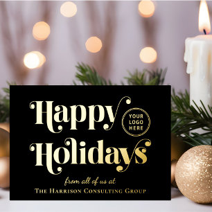 Business Logo Black Christmas Gold Foil Holiday Card