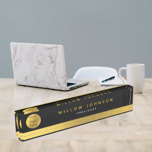 Business Logo Black Gold Classy Executive Gift Nameplate