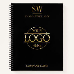 Business Logo Black & Gold Monogram Initial Notebook