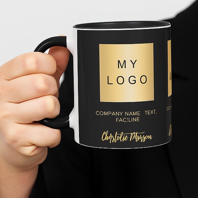 Business logo black gold name script mug (Creator Uploaded)