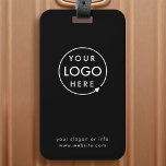 Business Logo | Black Modern Professional Travel Luggage Tag<br><div class="desc">A simple custom black business luggage tag template in a modern minimalist style which can be easily updated with your company logo,  slogan and business details. #luggagetag #logo #business #travel</div>