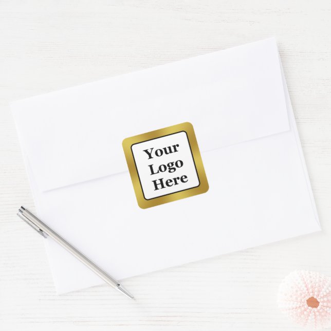 Business Logo Black White and Gold Template  Square Sticker (Envelope)