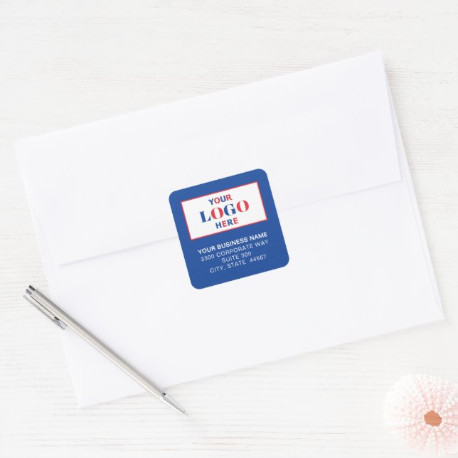 Business Logo Blue Square Return Address Labels (Envelope)