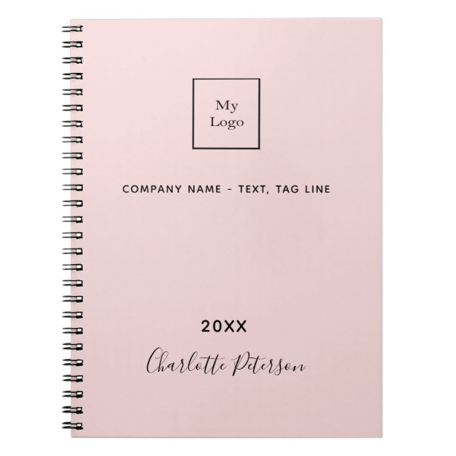 Business logo blush pink elegant monogram notebook (Front)