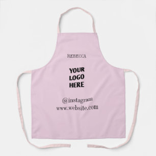 Business Logo Blush Pink Employee Staff Name Apron