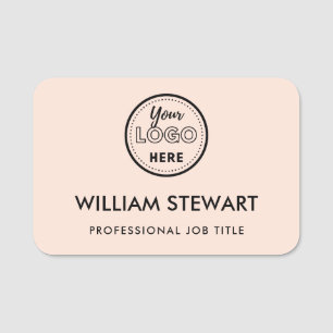 Business Logo Blush Pink Employee Staff Name Tag