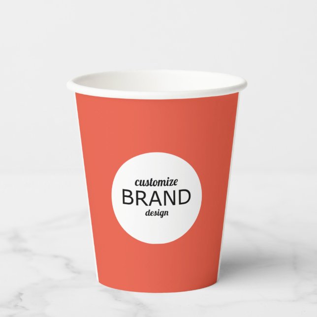 Business Logo Branding Minimalist Red Orange Paper Cups (Front)