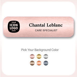 Business Logo Brushed Rose Gold Professional ID Name Tag