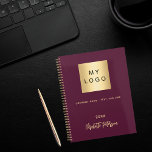 Business logo burgundy elegant monogram 2024 planner<br><div class="desc">A trendy burgundy coloured background.  Personalize and add your business,  company logo,  a text,  year and personal name.  Golden letters.  If you want it without text,  use your back-space key to delete.
Add your own website address on the back.</div>