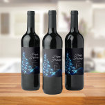 Business logo Christmas black blue modern tree Wine Label<br><div class="desc">A trendy and modern Christmas, Holiday wine label in black, blue and white for a company, business. A black background with a shining glittery blue Christmas tree decorated wiht stars. With the text: Happy Holidays written with modern large white hand lettered style script, white letters. Templates for your logo and...</div>