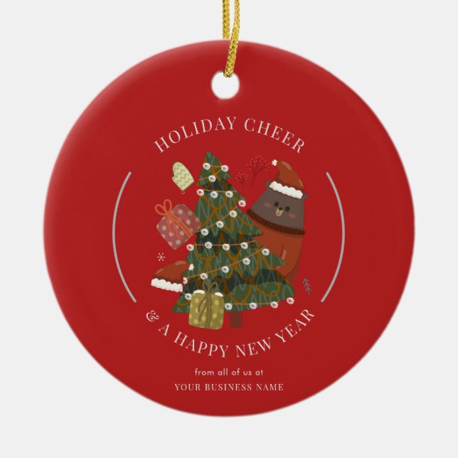 Business Logo Christmas Holidays Corporate Ceramic Ornament (Front)