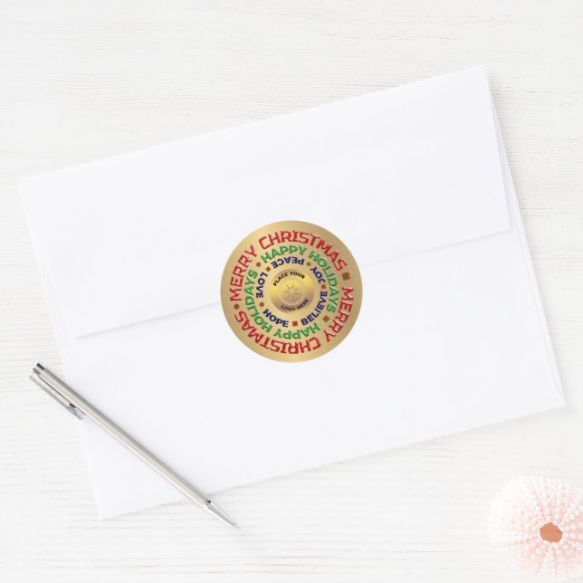 Business  Logo Christmas Holidays Gold Personalize Classic Round Sticker (Envelope)