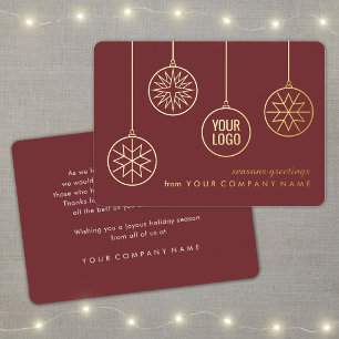 Business Logo Christmas Ornaments Burgundy Modern Foil Holiday Card