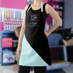 Business Logo Colour Block Pattern Name Title Apron<br><div class="desc">This modern and simple business apron is perfect for any hairstylist, makeup artist, nail tech, aesthetician, aesthetician, baker, cook, and many more professions. It features a place for your logo at the top, with your name and title on top of a black and mint green diagonal cut background. Just replace...</div>