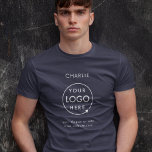Business Logo Company Branded Staff Employee Name T-Shirt<br><div class="desc">A simple custom navy blue business template in a modern minimalist style which can be easily updated with your company logo and staff name or business info. If you need any help personalizing this product,  please contact me using the message button below and I will be happy to help.</div>