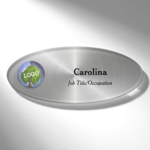 Business Logo Company Magnetic Oval Silver Name Tag