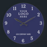 Business Logo Company Name Corporate Branded Navy  Large Clock<br><div class="desc">Wall Clocks with company logo make unique corporate promotional gifts. Personalize with your business name and logo. The logo clocks also make great gifts of appreciation for employees.</div>