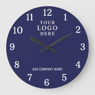 Business Logo Company Name Corporate Branded Navy  Large Clock
