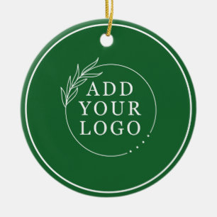 Business Logo Company Name Merry Christmas Green Ceramic Ornament