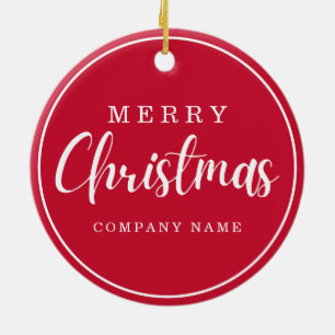 Business Logo Company Name Merry Christmas Red Ceramic Ornament