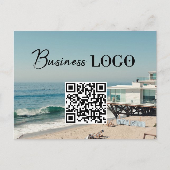 Business Logo Company Promotional QR Code Photo Holiday Postcard (Front)